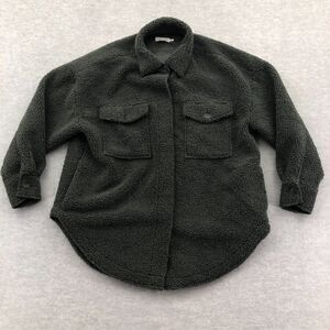 Good American Team Cardinal Oversized Sherpa Shacket Size 0 Green Hidden Button